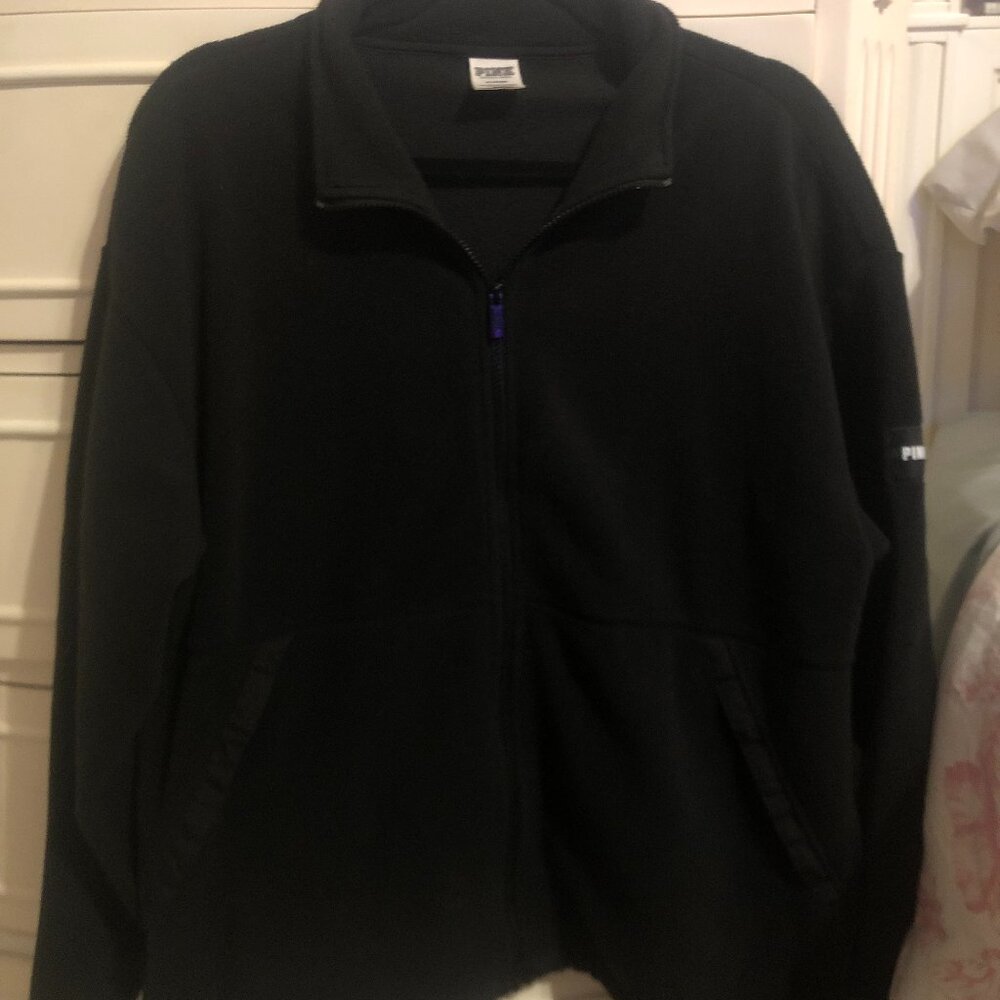Victoria’s Secret PINK Oversized Fleece Jacket – Black (Size Medium)